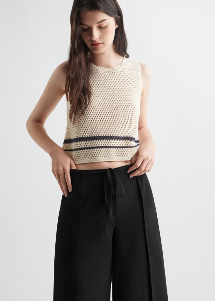 Mango Pantalón lino aberturas - Negro