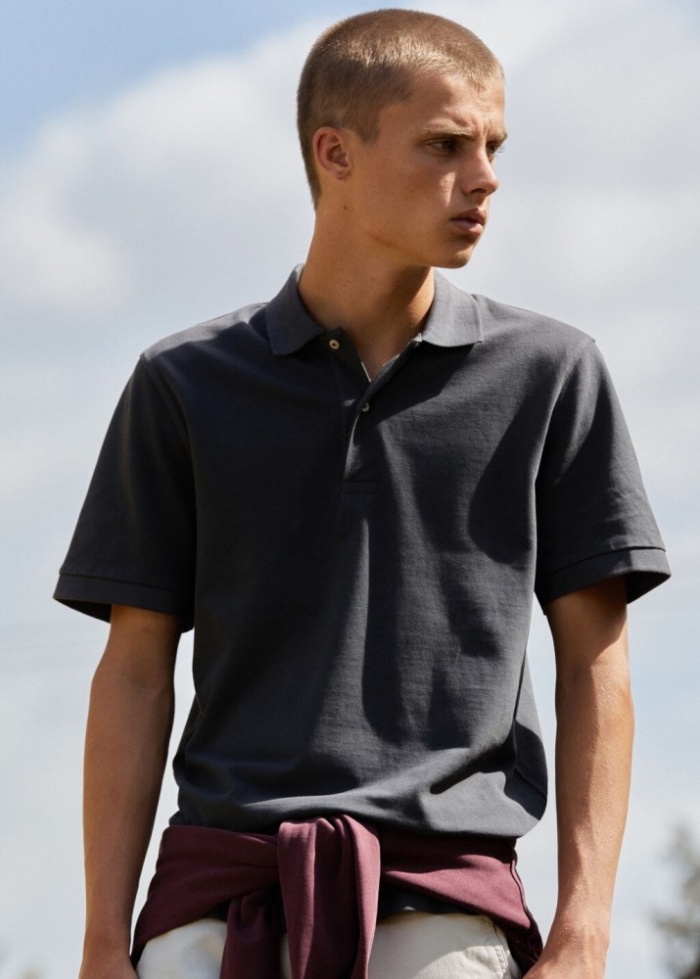 Mango Polo manga corta algodón - Gris antracita