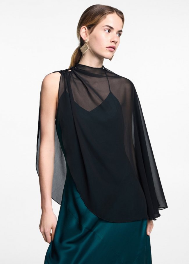 Mango Blusa capa fluida - Negro
