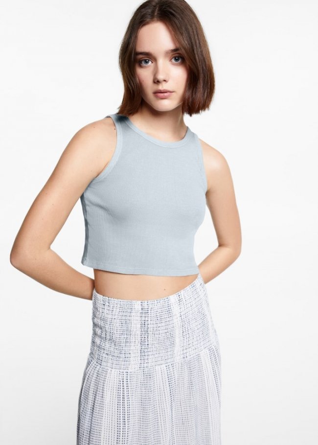 Mango Top crop algodón - Azul celeste