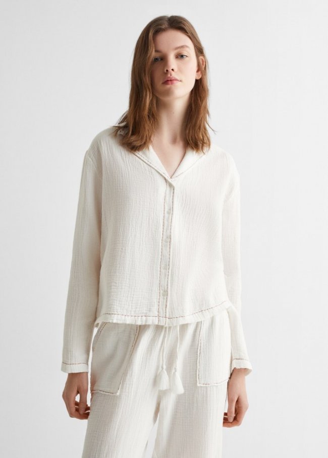 Mango Pijama largo algodón - Blanco roto