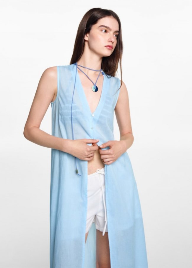Mango Chaleco largo algodón - Azul celeste