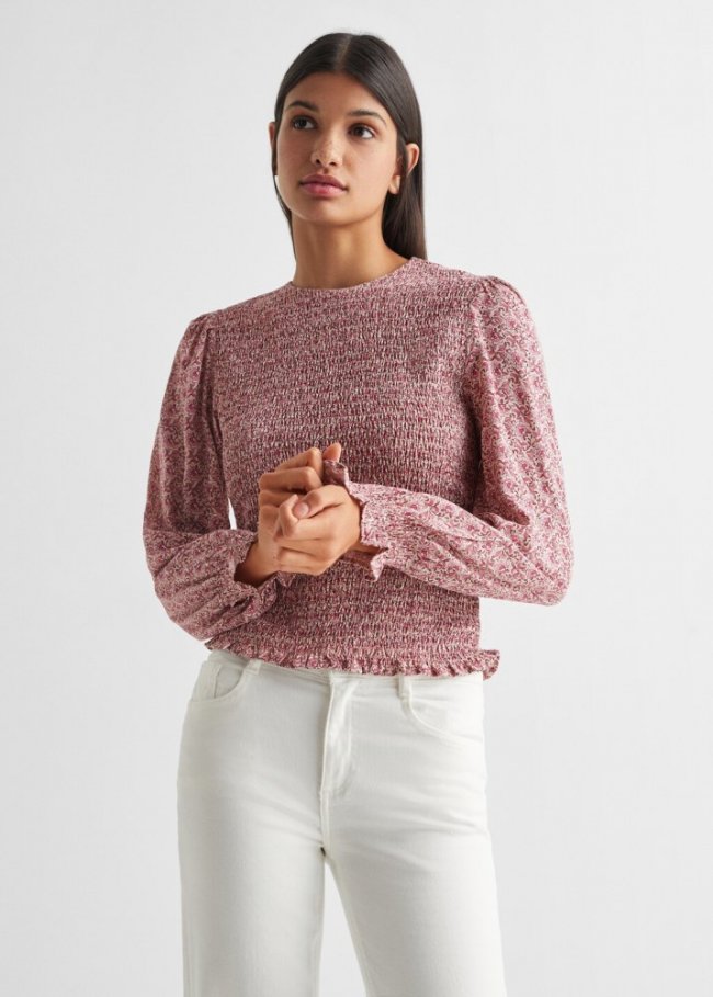 Mango Blusa estampada fruncido - Rosa