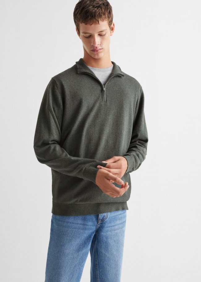 Mango Jersey cuello cremallera - Verde medio