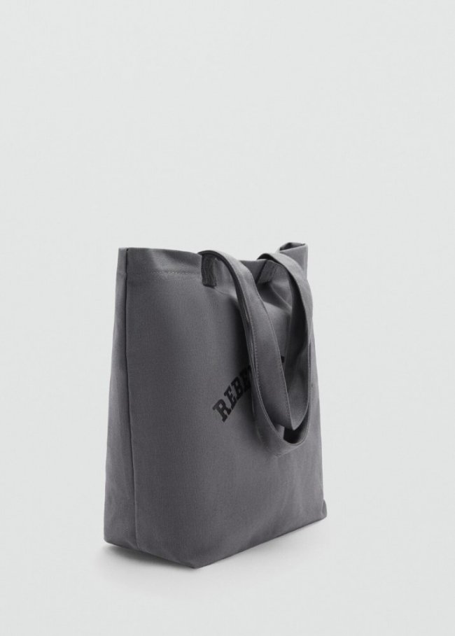 Mango Bolso tote estampado - Gris antracita