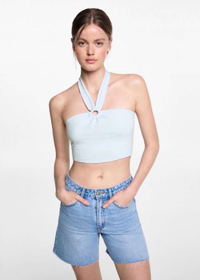 Mango Top cuello halter - Azul celeste