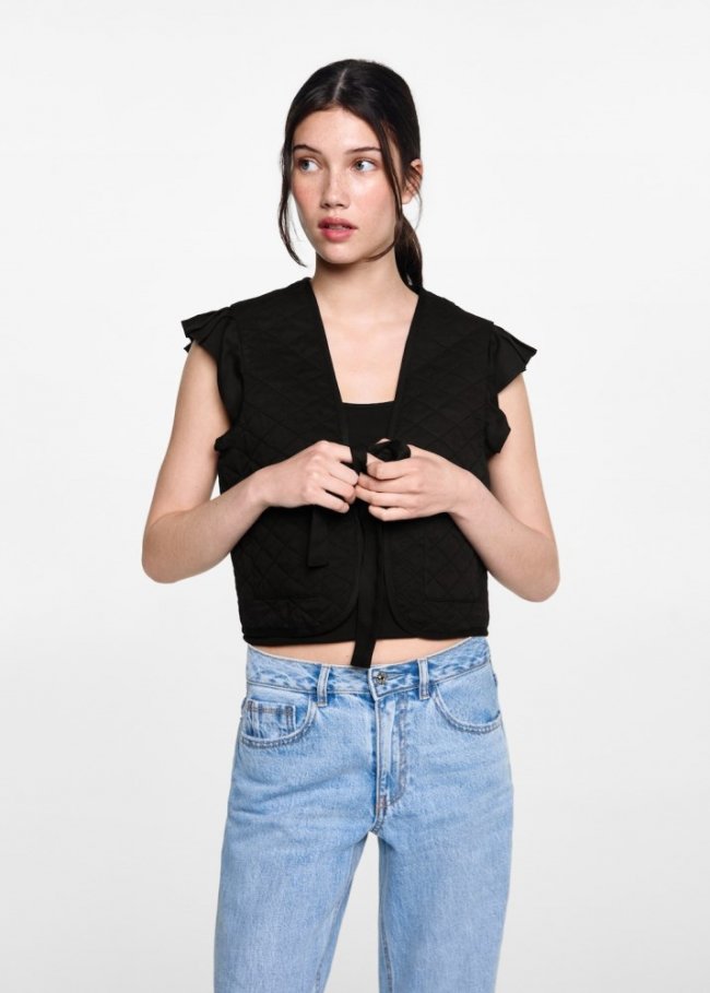 Mango Chaleco acolchado volantes - Negro