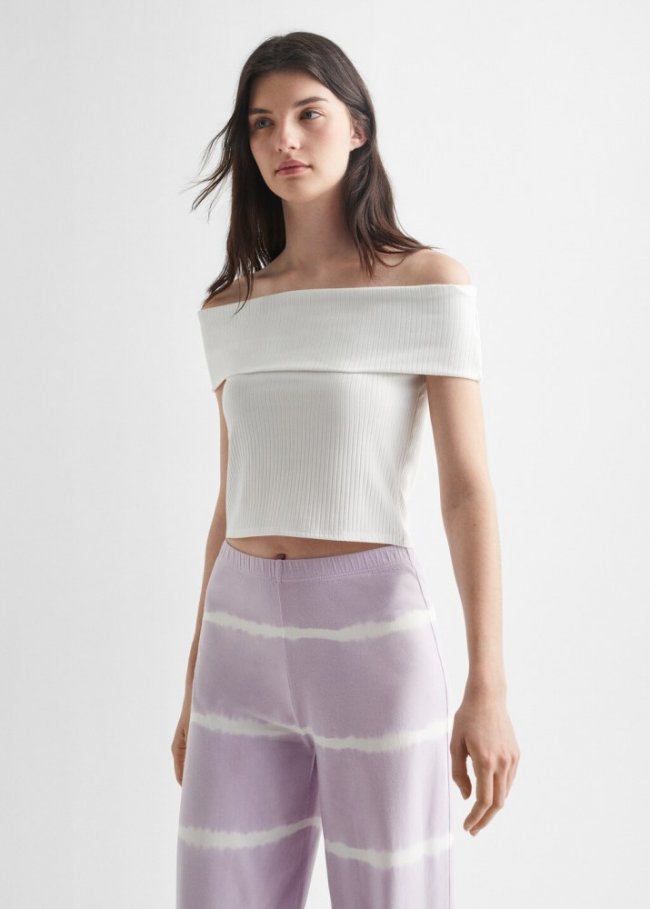 Mango Top crop canalé - Blanco roto