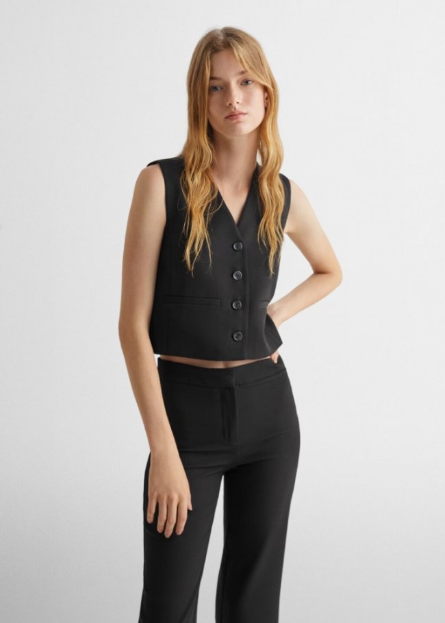 Mango Pantalón recto aberturas - Negro