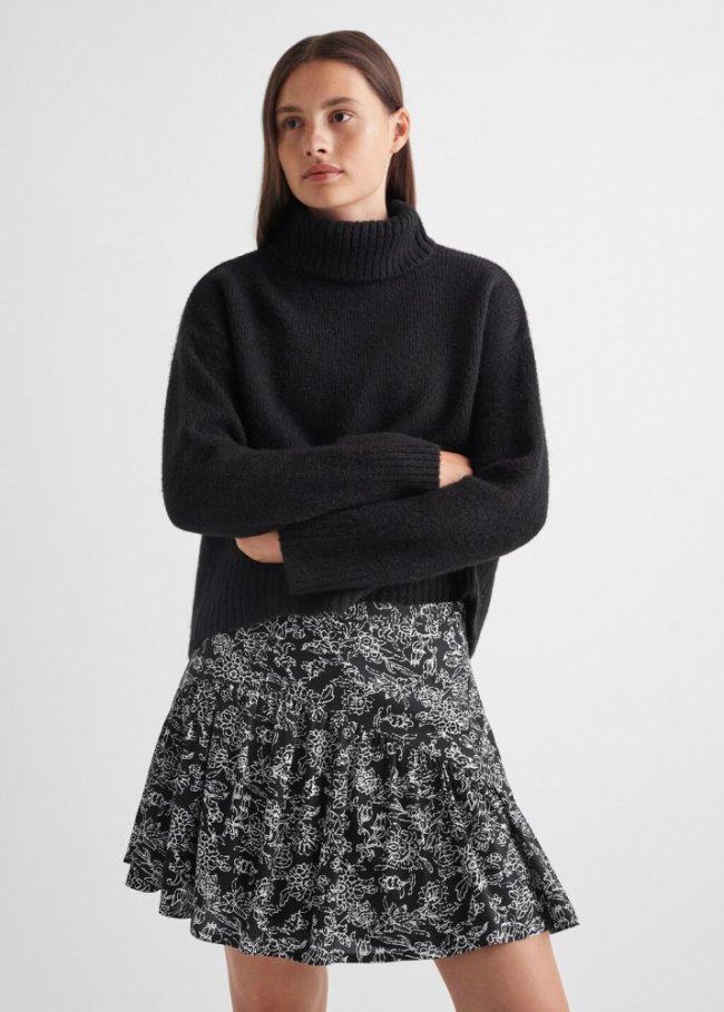 Mango Falda volantes estampada - Negro