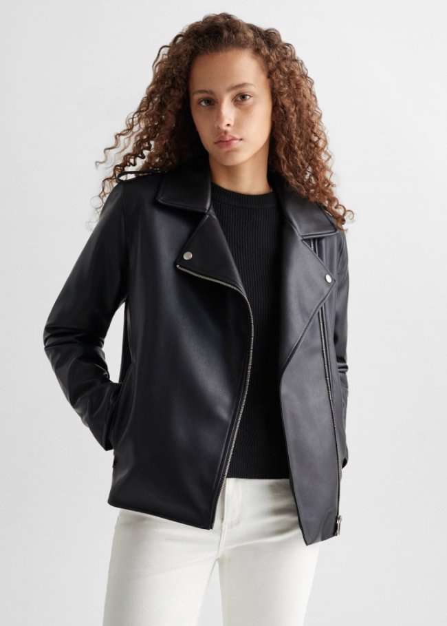 Mango Chaqueta efecto piel - Negro
