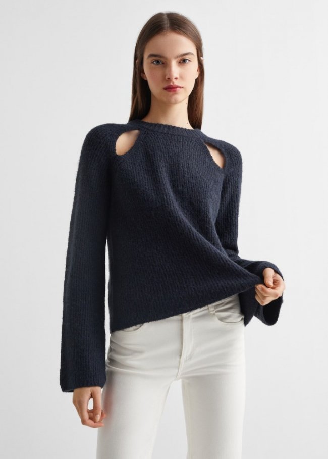 Mango Jersey aberturas cuello - Azul marino oscuro