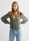 Mango Blusa cuadros volante - Verde pastel