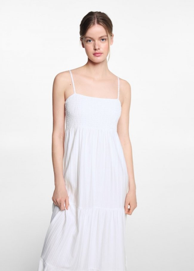 Mango Vestido fruncido volantes - Blanco roto