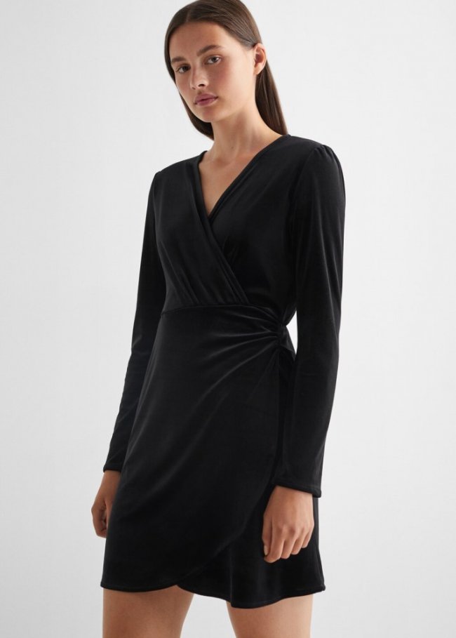 Mango Vestido cruzado terciopelo - Negro
