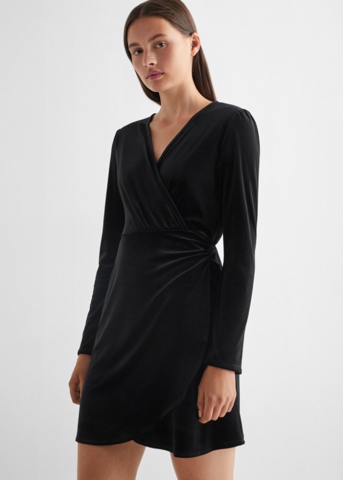 Mango Vestido cruzado terciopelo - Negro