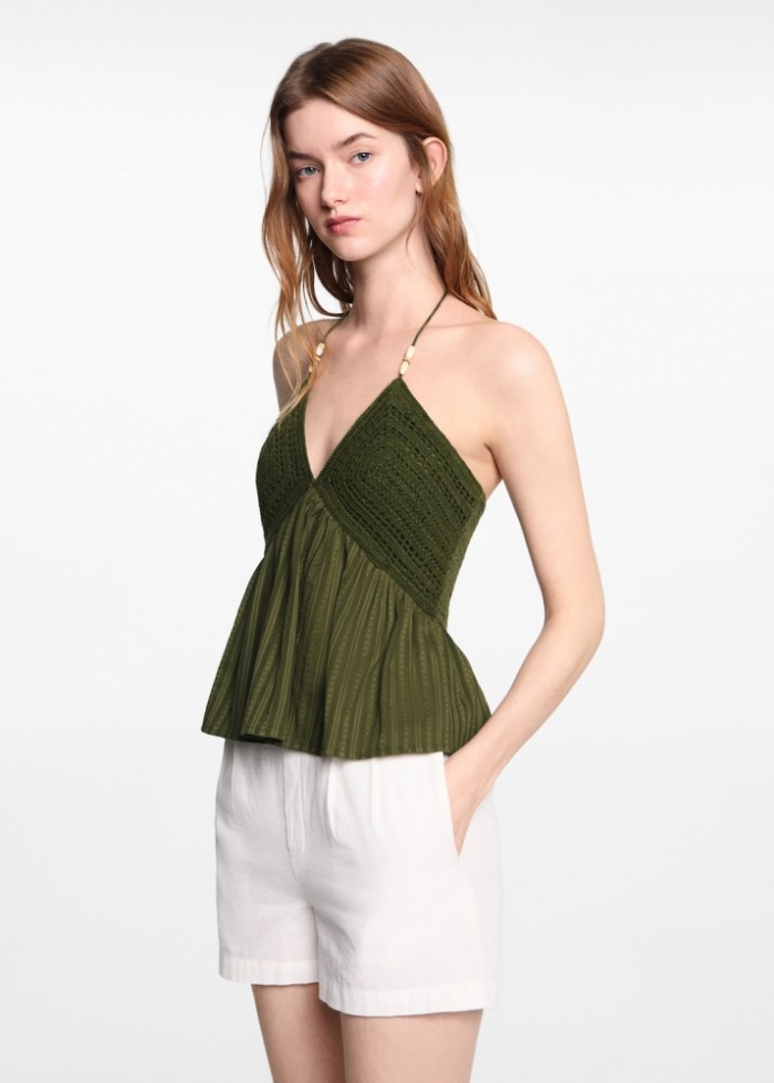 Mango Top panel crochet - Khaki