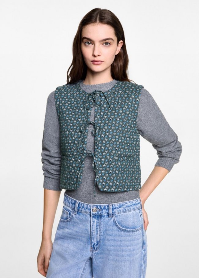 Mango Chaleco acolchado estampado - Gris antracita