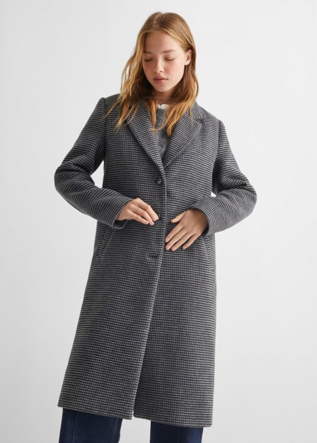 Mango Abrigo largo cuadros - Gris
