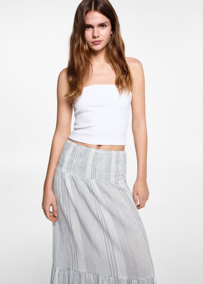 Mango Falda larga estampada - Blanco roto