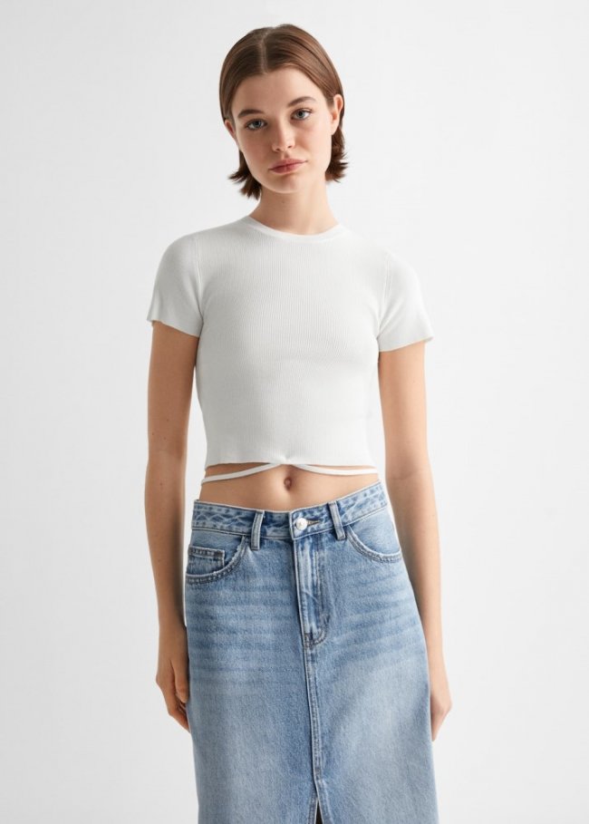 Mango Camiseta punto lazo - Blanco roto