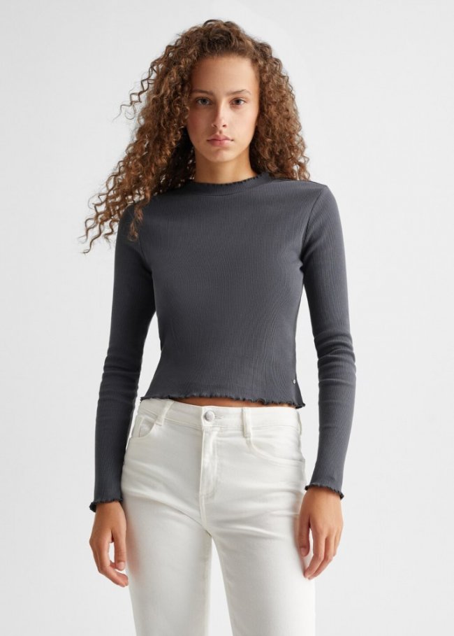 Mango Camiseta algodón manga larga - Gris antracita