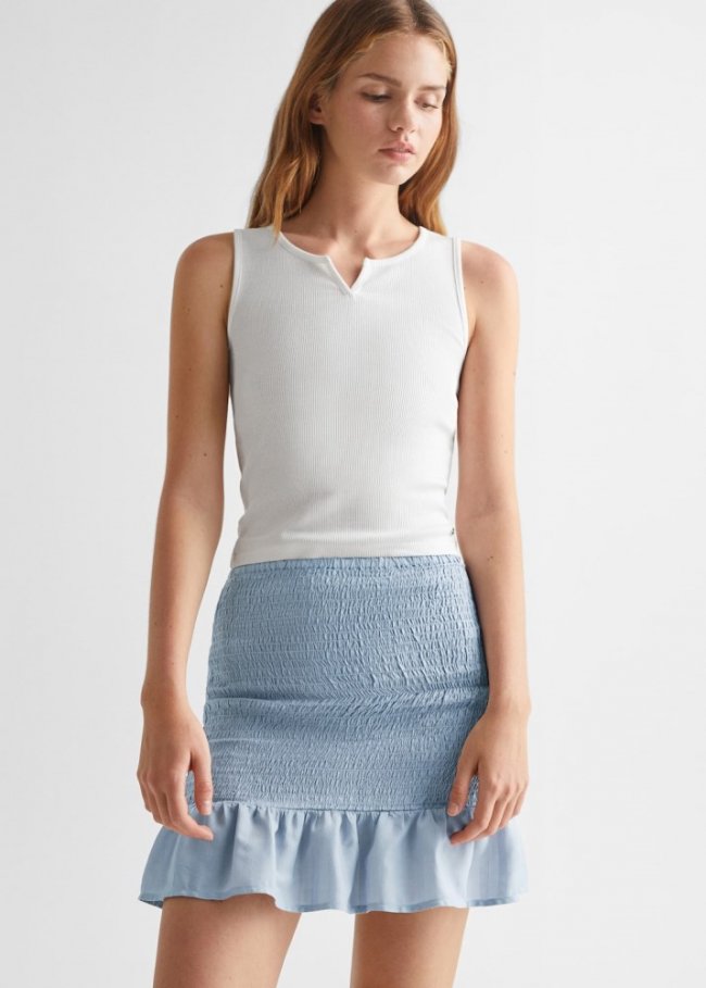 Mango Falda fruncida volante - Azul
