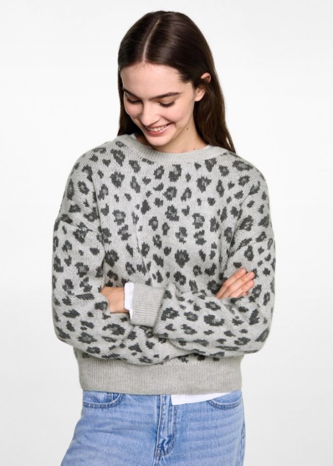 Mango Jersey diseño leopardo - Negro