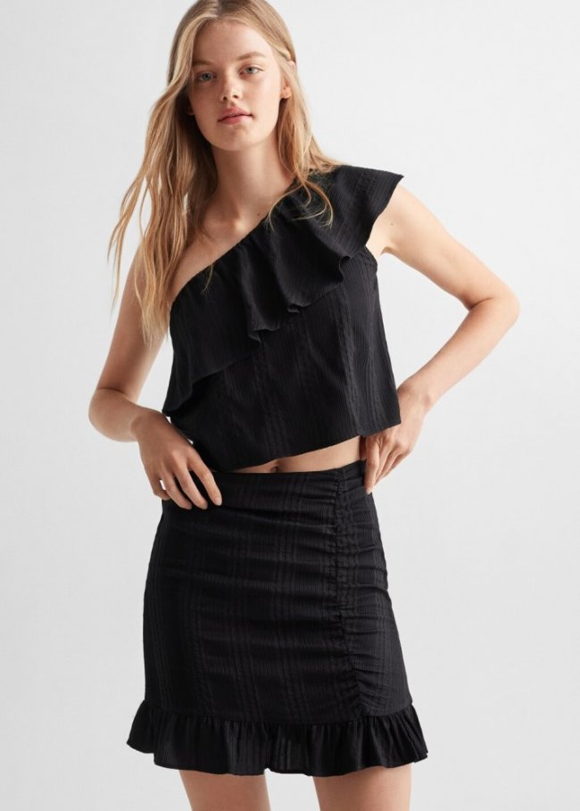 Mango Minifalda volantes detalle brillo - Negro