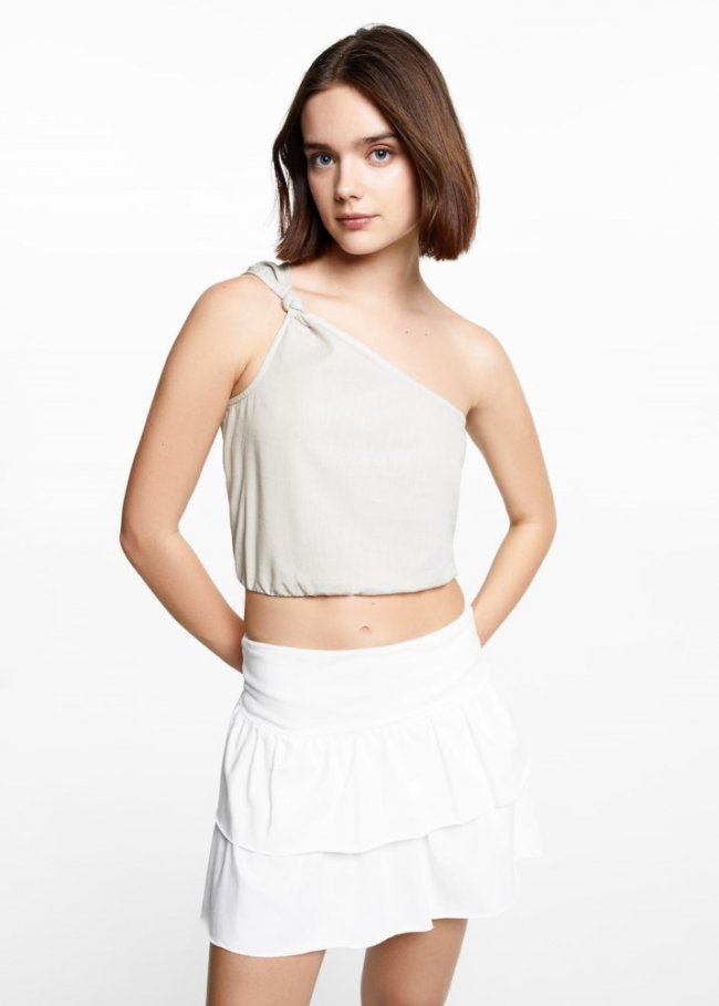 Mango Top asimétrico nudo - Gris