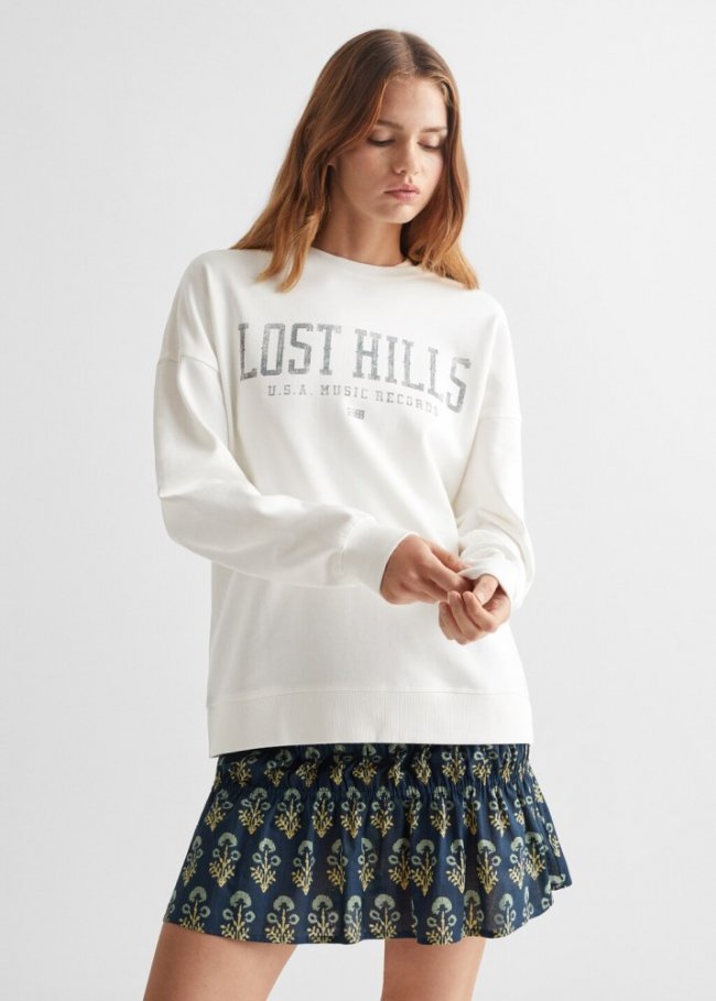 Mango Sudadera algodón mensaje - Blanco roto