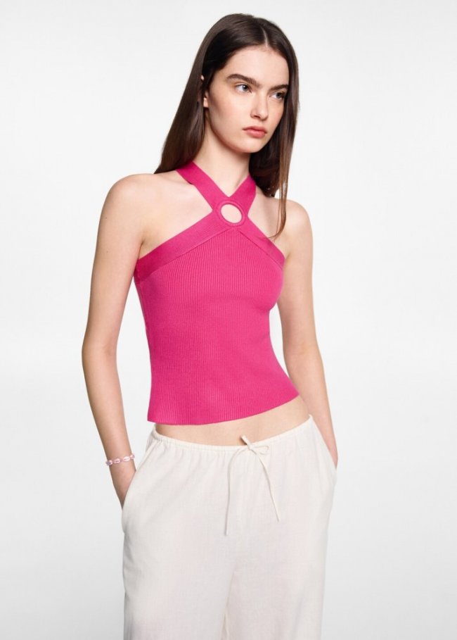 Mango Top punto cruzado - Fucsia