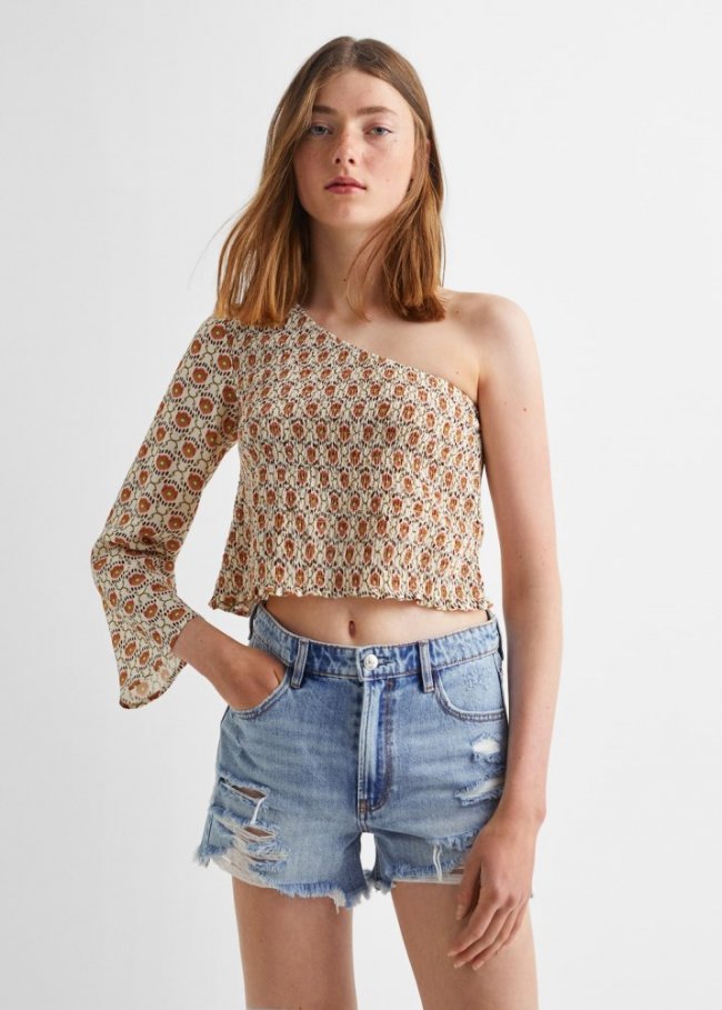 Mango Blusa asimétrica estampada - Beige