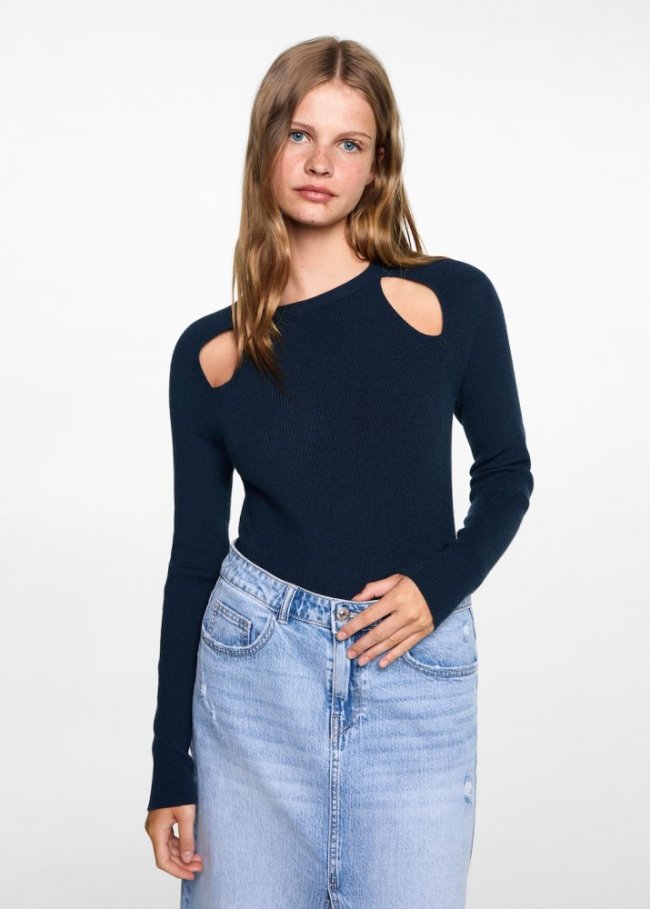 Mango Jersey rayas aberturas - Azul marino oscuro