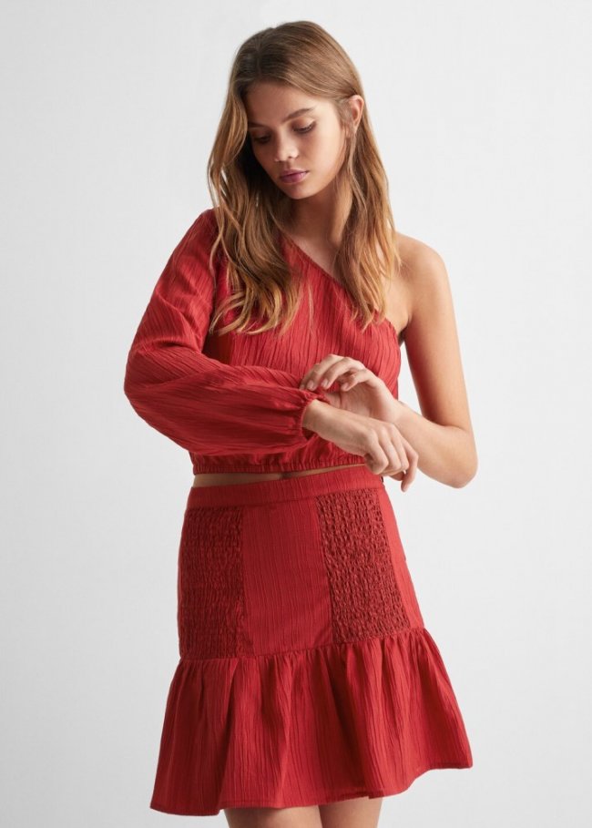 Mango Blusa asimétrica textura - Rojo