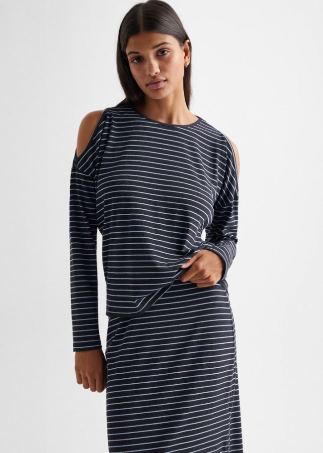 Mango Camiseta manga larga rayas - Gris oscuro vigoré