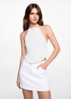 Mango Top algodón fruncido - Blanco roto