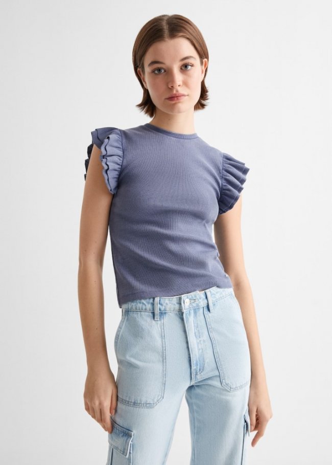 Mango Camiseta volantes manga corta - Morado