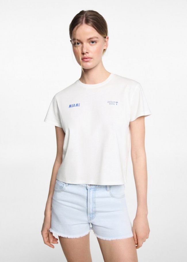 Mango Camiseta mensaje estampado - Blanco roto