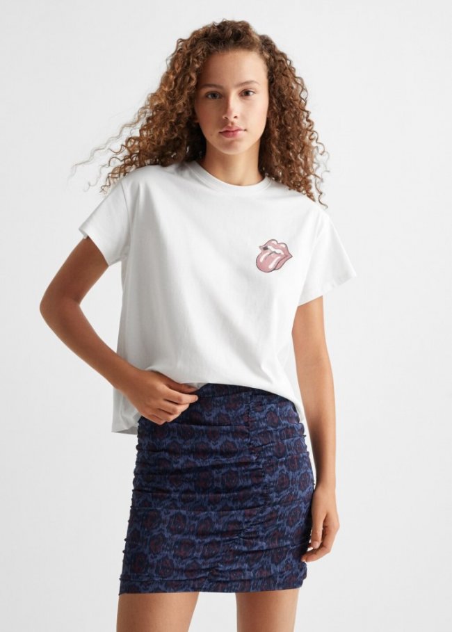 Mango Falda estampada fruncida - Azul marino oscuro