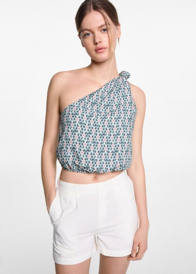 Mango Top asimétrico estampado - Verde pastel