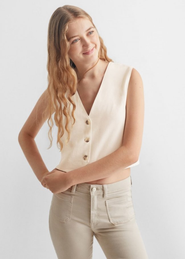 Mango Chaleco lino - Blanco