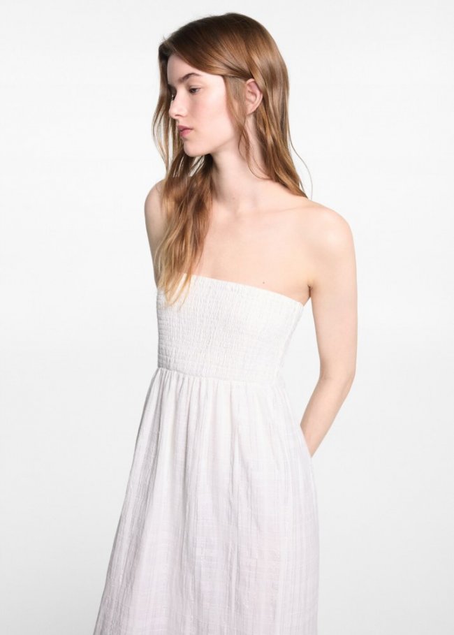 Mango Vestido largo lúrex - Blanco roto