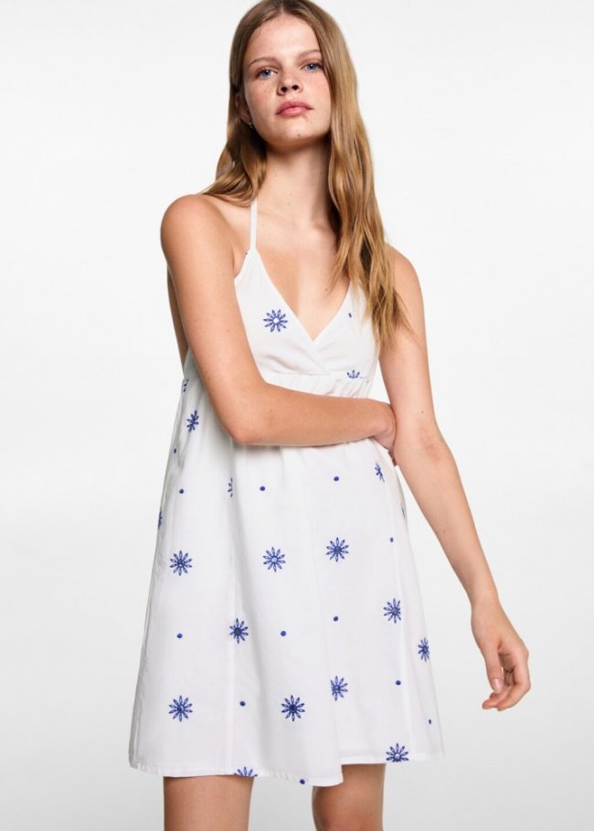 Mango Vestido bordado espejos - Blanco roto