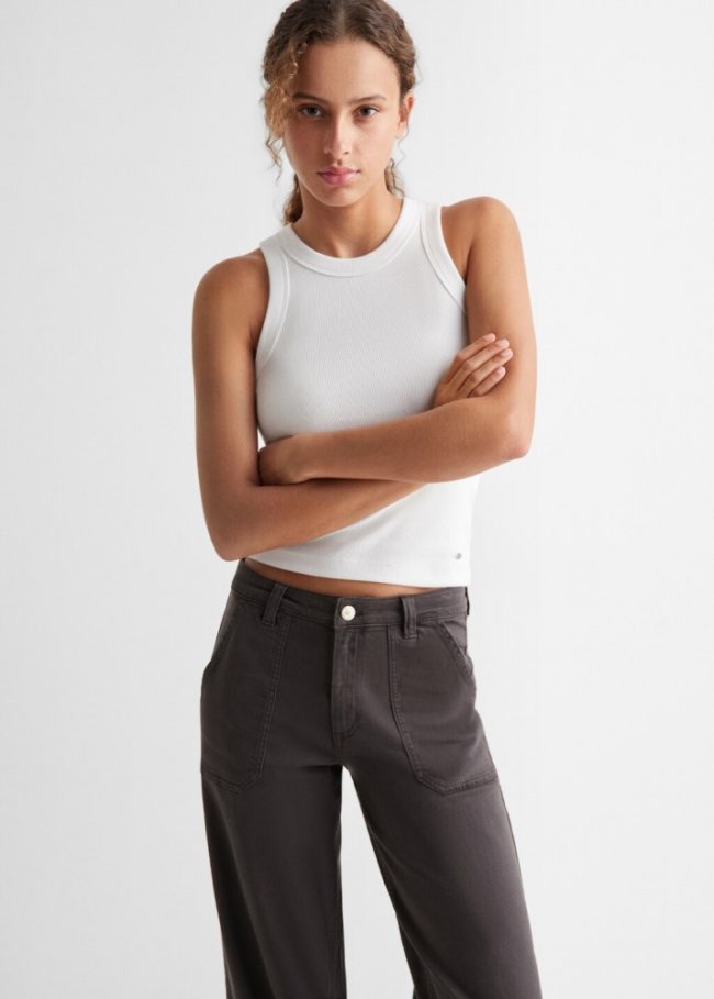 Mango Pantalón culotte bolsillos - Gris antracita