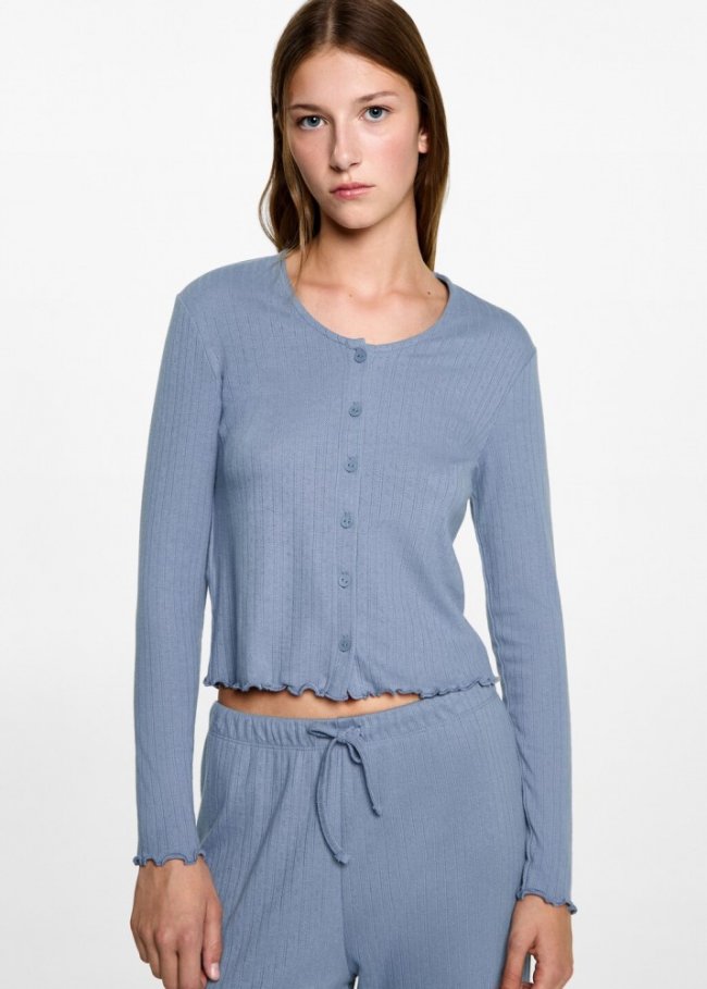 Mango Pijama largo canalé - Azul