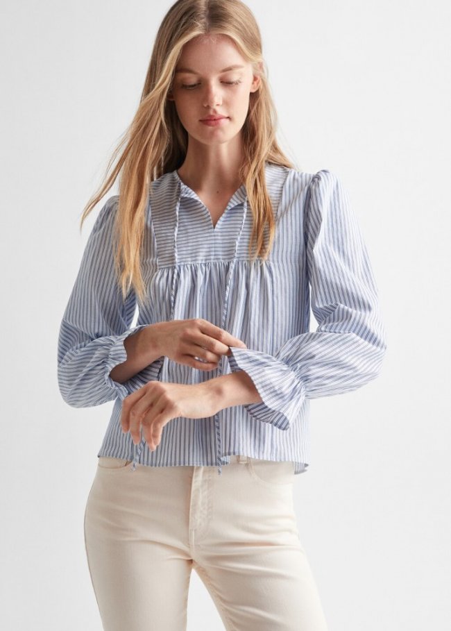 Mango Blusa algodón rayas - Azul