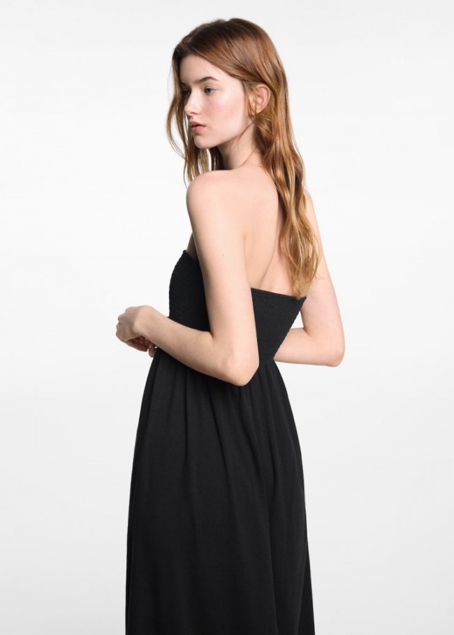 Mango Vestido midi fruncido - Negro