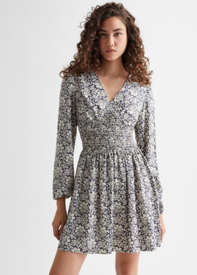 Mango Vestido fruncido estampado - Gris antracita