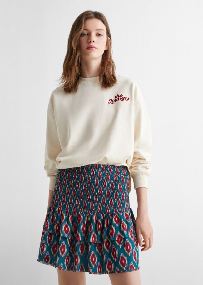 Mango Falda volantes estampada - Azul marino oscuro